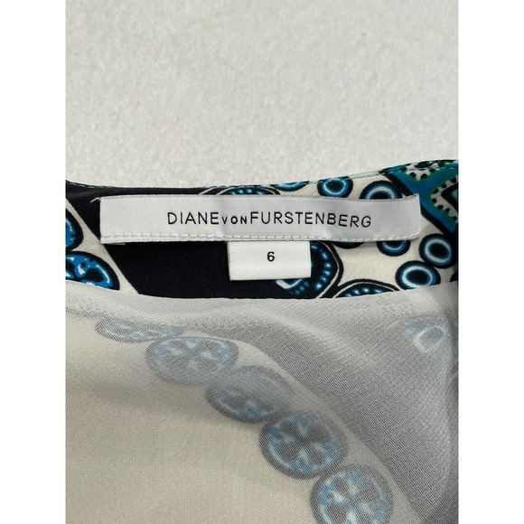 Diane Von Furstenberg Silk Shift Dress 6 Geometric Stripe Boat Neck 3/4 Sleeve - Picture 8 of 16